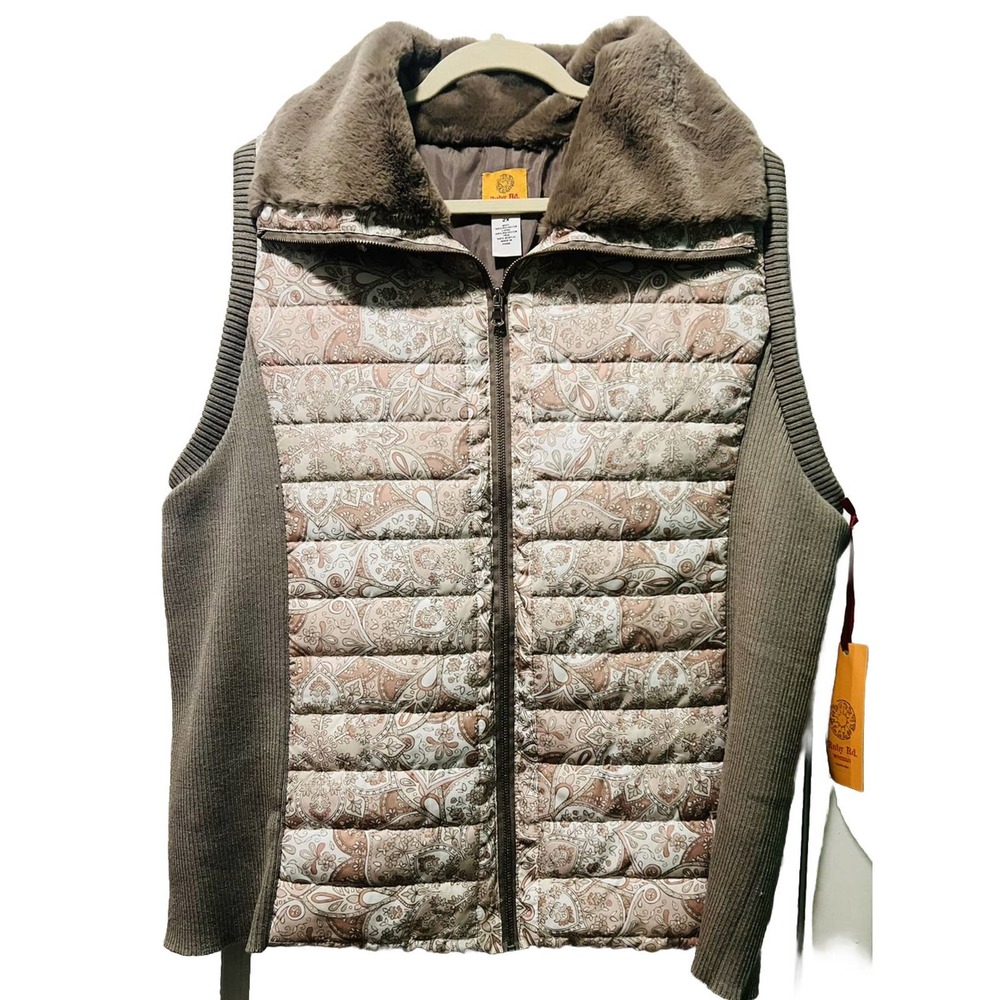 Ruby Rd Fur Collared Puffer Vest New With Tags Womens Size 2XL Floral Print
